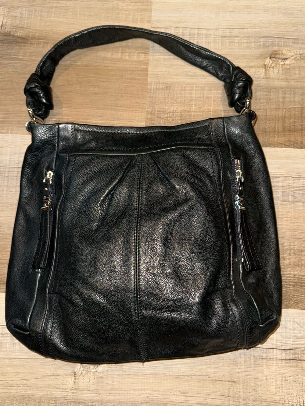 b. makowsky Black Leather Shoulder Hobo Bag